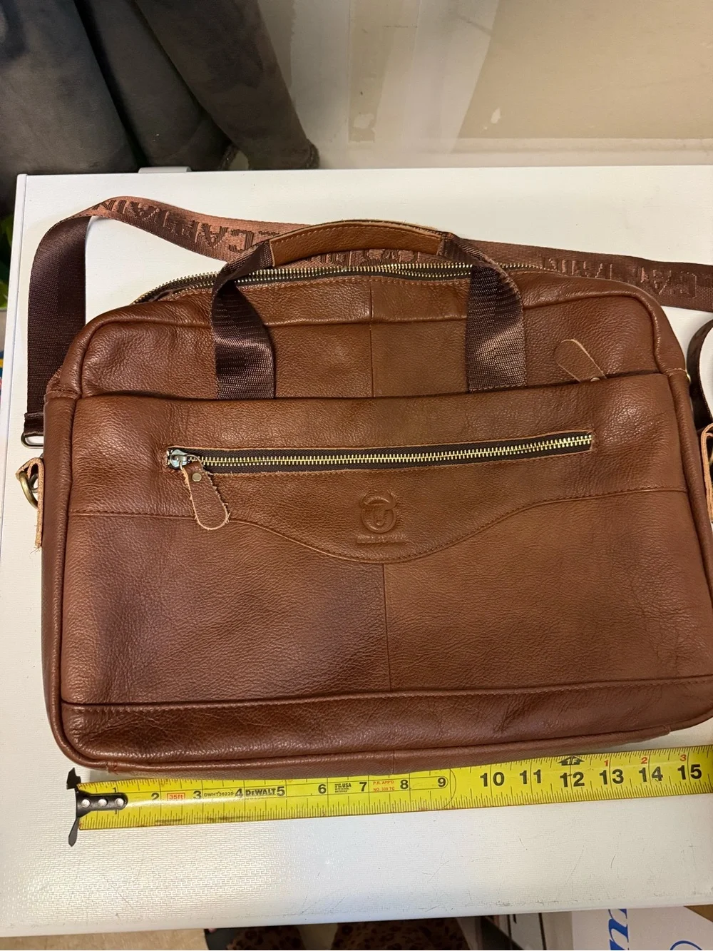 Bull Captain Leather Messenger Style Laptop Bag With Strap (brown)